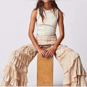 Free People Rock And Frill Pants Ruffle Solid Tiered Smocked Pull-on
